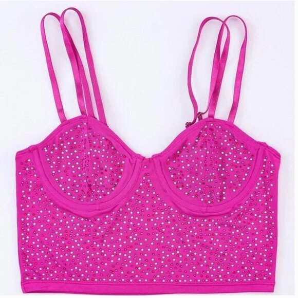 NEW Hot Pink Rhinestone Glitter Double Strap Tank Top with adjustable straps - Picture 2 of 5